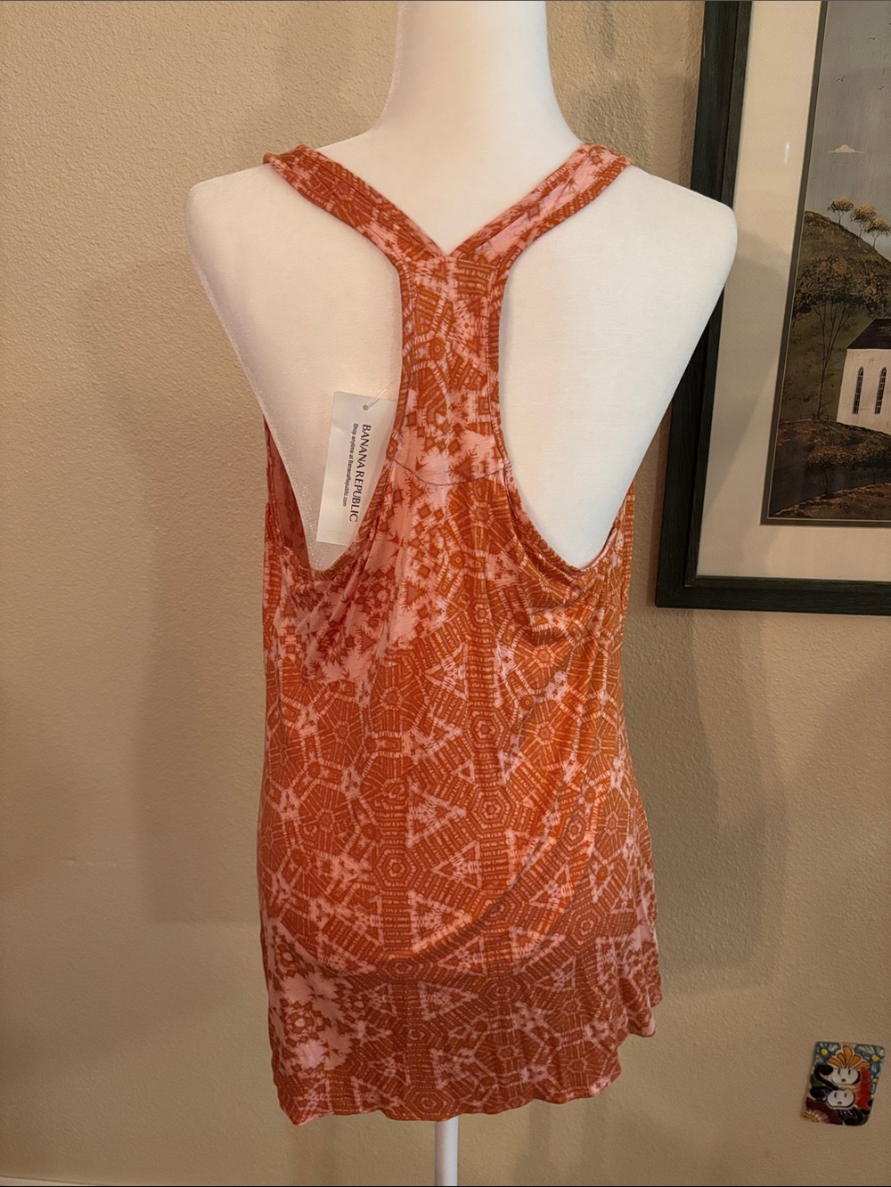 Banana Republic Orange Printed Mini Dress Racerback - Picture 3 of 8